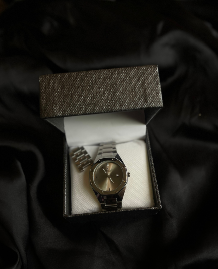 Luxury Silver Stainless Steel Wristwatch – Grey Dial